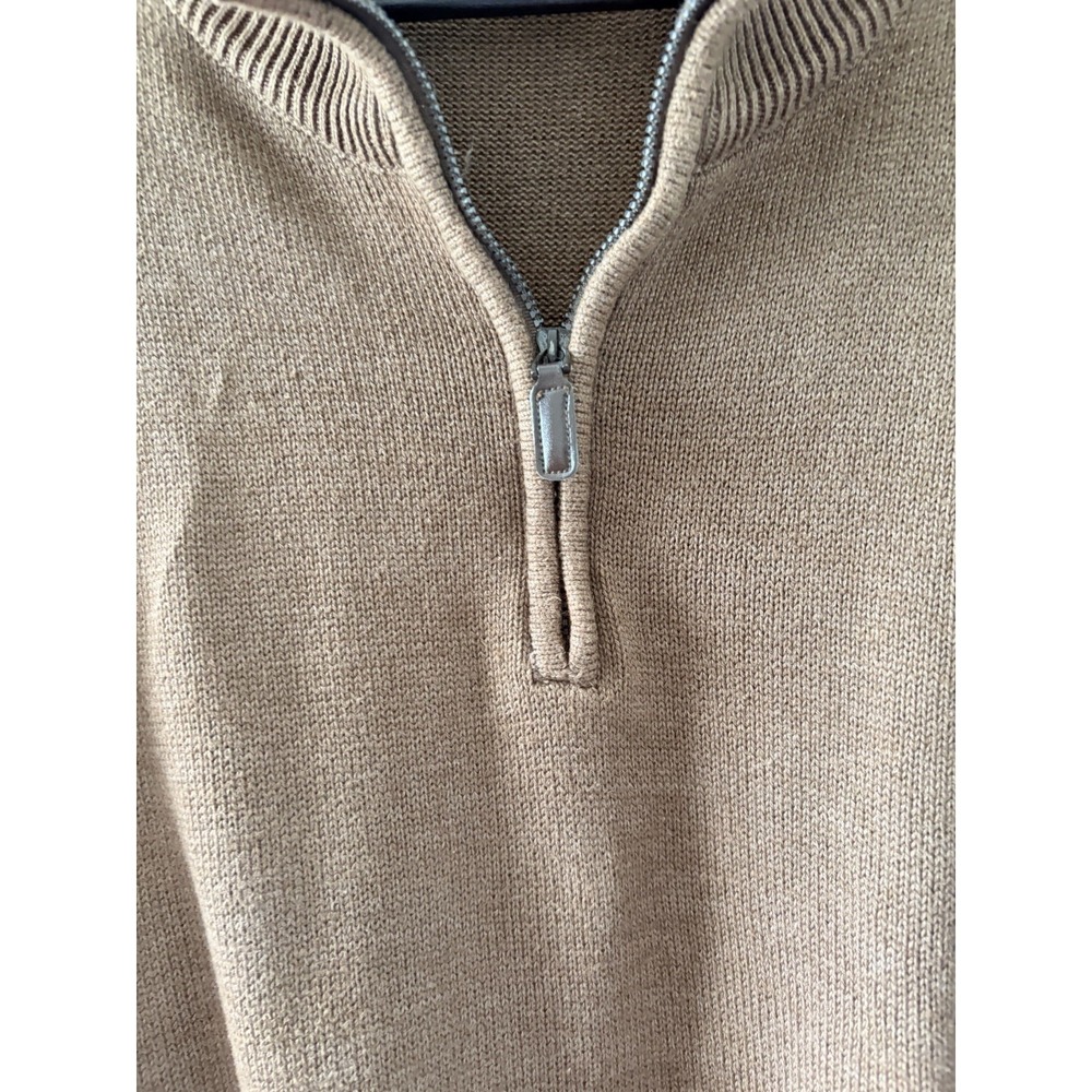 Oscar de la Renta Men Brown Half Zip Knit Sweater XXL Cotton Silk Cashmere Blend - Picture 3 of 7